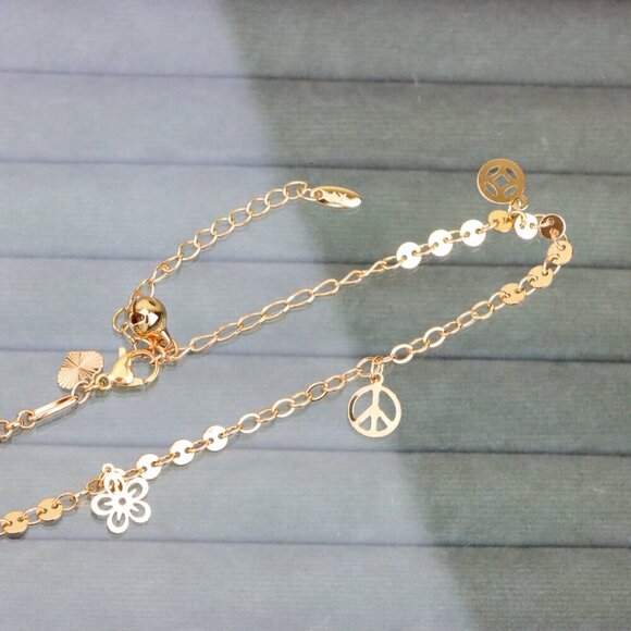 "Rose Gold Anklet with Flower, Smiley & Peace Charms, XPAL1175 - Picture 12 of 12